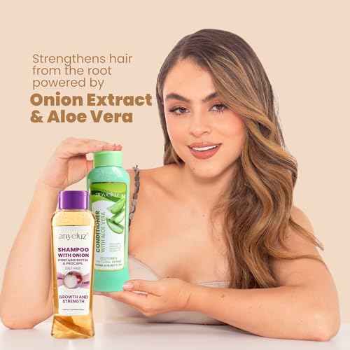 ANYELUZ Onion Shampoo and Aloe Conditioner Set, Strength and Hydration for your Hair, With Onion Extract, Biotin and Argan Oil, Cleanses Deeply and Provides Hydration