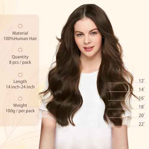 Sassina Clip in Hair Extensions 18 Inch Invisible Straight Human Hair Extensions Clip ins Medium Brown Clip in Extensions Full Head 8 Pcs with 18 Clips 120 Grams #4