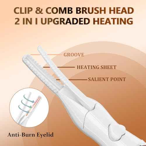 Heated Eyelash Curler, 2-in-1 Clip-Type Design, 3 Temperature Modes, USB Rechargeable Electric Eyelash Curler, Natural Curling 24H Long-Lasting Curl, Gift for Women & Girls, Beige-DB