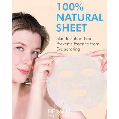 DERMAL Hyaluronate Collagen Essence Facial Mask Sheet 23g Pack of 100 - Hydro Boost Moisturizing for Dry Skin, Smoothing Fine Lines Wrinkles, Daily Skin Treatment Solution Sheet Mask