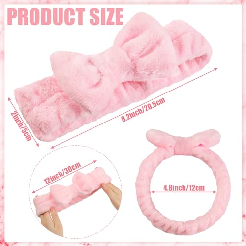 Riceshoot 36 Pcs Spa Headband Bulk Sleepover Party Favors Pink Bow Spa Party Supplies Flannel Fleece Elastic Soft Face Wash Headbands for Women(Pink)