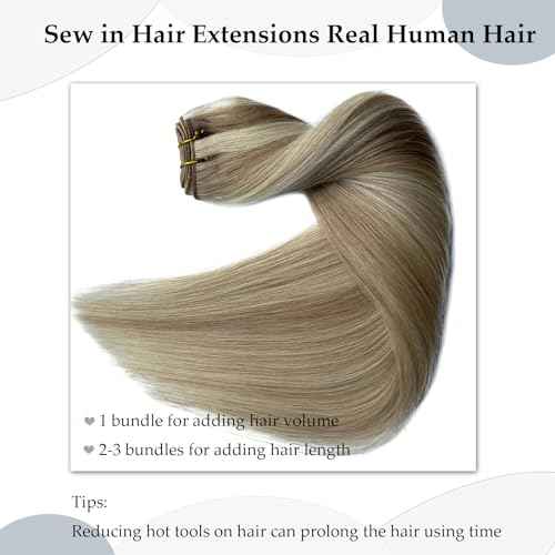 Balayage Blonde Hand Tied Weft Hair Extensions Human Hair 20 Inch Sew in Hair Extensions Real Human Hair 100G Ash Blonde Balayage Blonde Real Human Hair Weave Bundles Weft Extensions