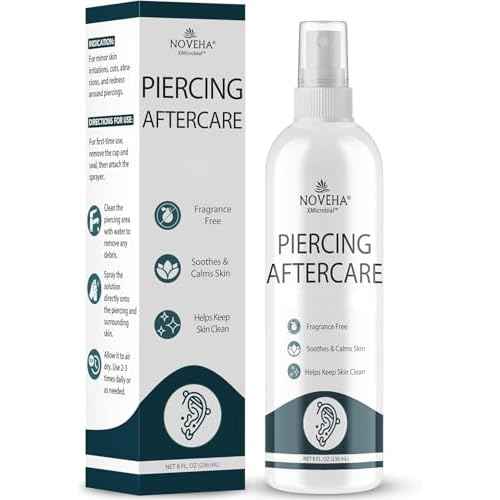 NOVEHA Piercing Aftercare Spray - Fast Cleaner Solution for Ear, Nose, and Belly Piercings - Keloid and Bump Cleaning with Hypochlorous Acid - 8 oz Bottle