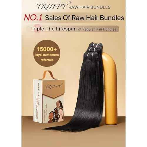TRIIPPY Straight Bundles Human Hair,100% Raw Cambodian Hair Sew In Weave Single Bundle,Triple The Lifespan Over Regular Virgin Hair Bundle,No.1 Raw Hair Brand On Amazon(18 Inch,Natural Color)
