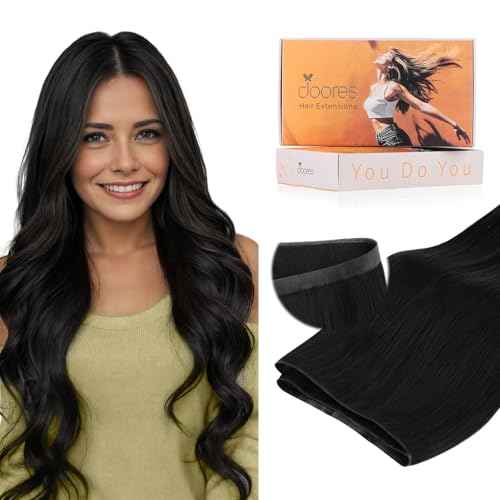 DOORES Genius Seamless Weft Hair Extensions Tape in, Natural Black 20 Inch 60g, Invisible Wide Tape Extensions Silky Remy Hair, Natural Looking Quick Wear