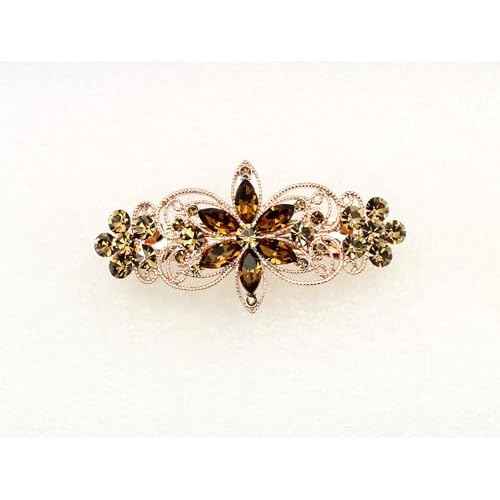 Faship Smoked Topaz Chocolate Brown Rhinestone Crystal Flora Hair Barrette Clip