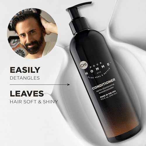 CHI Pour Homme Moisturizing Daily Conditioner For Men, Smooths & Detangles, Made With Aloe Vera & Nettle, Fresh, Woody Scent, Sulfate-Free, 11.5 oz