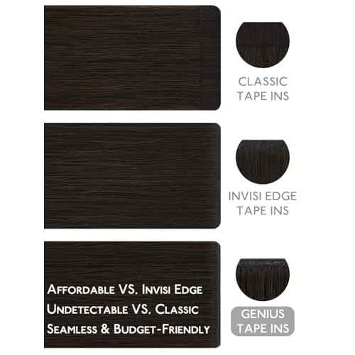 WENNALIFE Genius Seamless Tape in Hair Extensions Real Human Hair, 20 inch 50g 20pcs Dark Brown Tape in Hair Extensions Remy Human Hair Luxury Invisible Straight Hair Hand Tied Inspired Edge Tape ins