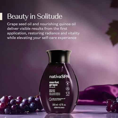 Nativa SPA by O Botic?rio Merlot Grape Biphase Body Oil, with Quinoa & Grapeseed Oils, Silky Glow with Hydration, 6.7 Ounce (200ml)