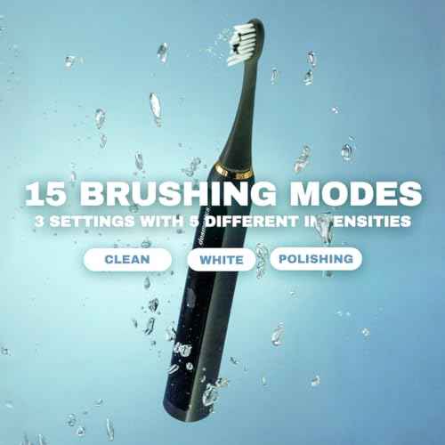 Electric Toothbrush for Adults, Sonic Toothbrush with Replaceable Heads and 15 Brushing Modes, Rechargeable Waterproof Toothbrushes for Plaque Removal with Charging Base and Travel Cap