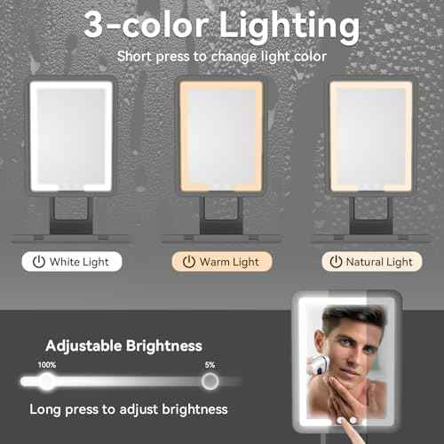 GURUN Heated Shower Mirror Fogless for Shaving, 360¡Æ Adjustable Shaving Mirror with Light, Rechargeable Anti-Fog Shower Mirror with Storage Tray & Razor Holders