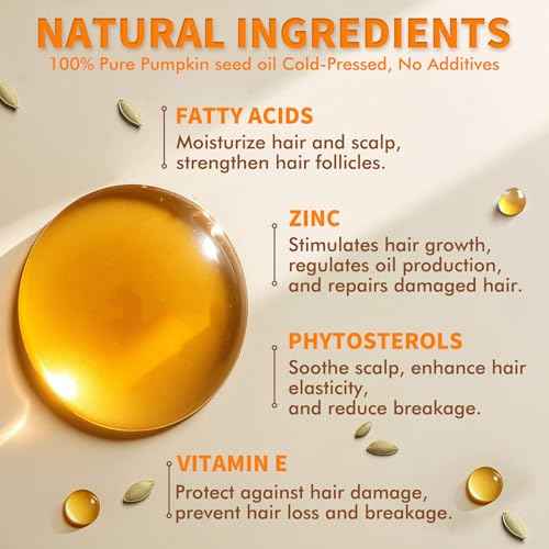 Pumpkin Seed Oil for Hair Growth - 100% Pure, Cold Pressed, Natural Hair Growth Oil - Deeply Moisturizing Scalp, Strong Roots and Thick Hair, 2 Fl Oz