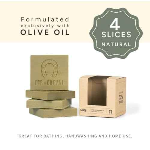 Fer ? Cheval Pure Olive Savon De Marseille Soap Bar Sliced Cubes, French Olive Oil Soap Bar Slices, 4x65 g/2.29 oz