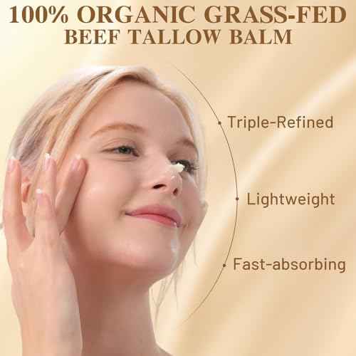 Organic Beef Tallow Honey Balm, Handmade Moisturizer Beef Tallow for Face and Body, Grass Fed Beef Tallow for Dry Skin, Pure Natural Cream with White Tea Scent, 2.1oz