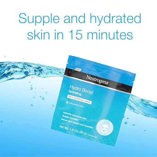 Neutrogena Hydro Boost Moisturizing & Hydrating 100% Hydrogel Sheet Mask, Face Mask for Dry Skin with Hyaluronic Acid, Gentle & Non-Comedogenic, 1 oz, 12 Pack