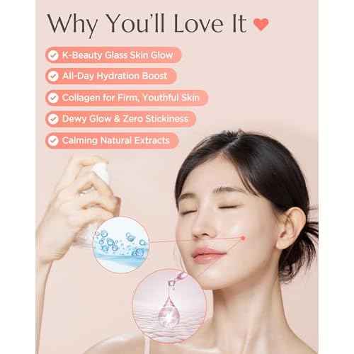 Apricot Collagen Gel Serum Mist Korean Face Moisturizer Spray - 8 Layer Hyaluronic Acid and Bakuchiol - Heart Shape Clear Keychain Refillable Travel Portable Bottle, 6.76 fl.oz