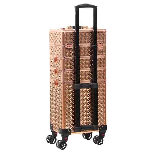 Rolling Train Case 4-in-1 Portable Makeup Train Case Professional Cosmetic Organizer Makeup Traveling case Trolley Cart Trunk (rose gold)