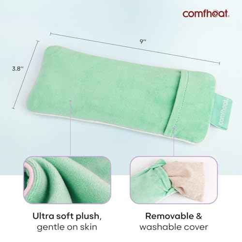 Unscented Weighted Eye Pillow - Soft Plush Removable Cover, Moist Heat & Cold Therapy, Natural Aromatherapy Eye Compress Pillow for Relaxation, Yoga, Meditation, and Sleep, Green