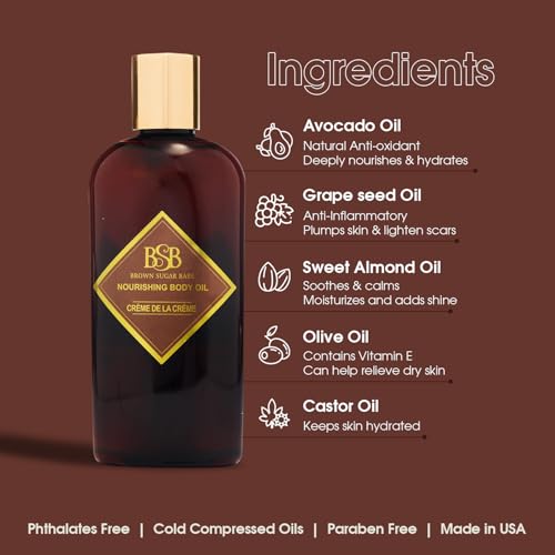 Brown Sugar Babe Creme de la Creme Body Oil, Jasmine and Vanilla Perfume Oils, Nourishing Scented Oil for Women, Skin Care, Body Oil Perfume, Paraben Free, Made in USA