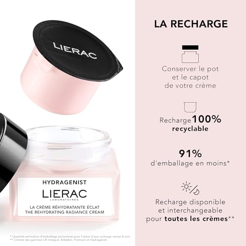 Lierac Rehydrating Radiance Face Cream - Hydrating Formula, Face Moisturizer Cream for Woman, Fine Lines, Hydrating, Smooths Skin with Hyaluronic Acid, Sensitive Skin - 50ml
