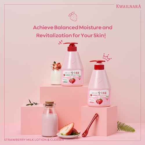 Kwailnara WELCOS Strawberry Milk Body Lotion & Body Wash Set ? Moisturizing & Revitalizing Korean Skincare Set with Strawberry Extract, 560g / 19.75oz Each