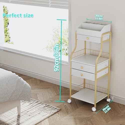 HapiRm Floor Makeup Organizer Storage - Vanity Skincare Make Up Organizers and Storage with Drawers, Cosmetics Display Cases Holder for Skin Care Nail Polish Perfume Makeup Brush, Gold