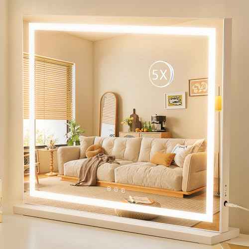 HIEEY Lighted Makeup Mirror, Hollywood Vanity Mirror with Lights, Three Color Lighting Modes, with 5X Magnification Mirror, Smart Touch Control, 360¡ÆRotation (22.8in,White)