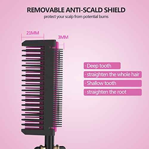 LURA Pink 180-500¡ÆF Hot Comb Electric for Wigs,Straightening Comb for African American Hair,Pressing Combs,Bling Diamonds Hair Straightener Brush for Women