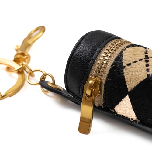 Cockatoo Nappa Leaeher Zipper Lipstick Case with Keyring Chapstick Holder Keychain