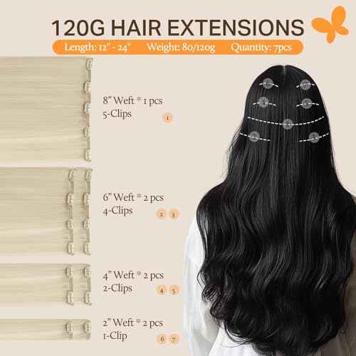 DOORES Hair Extensions Clip in Human Hair Platinum Blonde 20 Inch 120g 7pcs Clip in Real Human Hair Extensions Natural Human Hair Extensions Straight Thick
