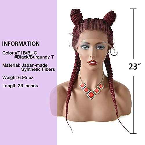 FACE MIRACLE Hand Braided 12"¡¿5" Lace Front Cornrow Wigs 2 Ponytails Soft Lace Frontal Twist Braided Wigs with Baby Hair for Black Women (24", T1B/BUG#)