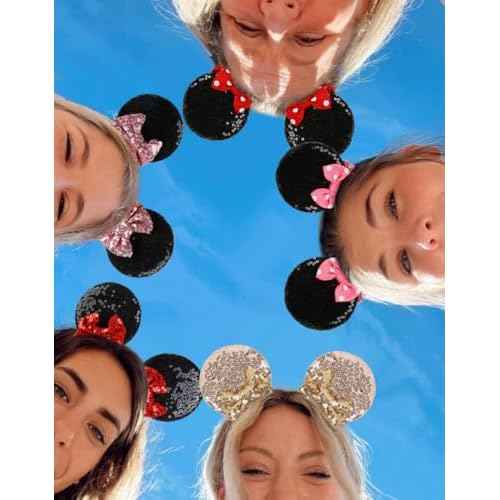 Tobeffect Mouse Ears Hair Bows Clips Glitter Mice Ears Pack Cute Hair Bow Hair Accessories for Women Costume Birthday Party Favor Vacation Halloween Christmas Decoration