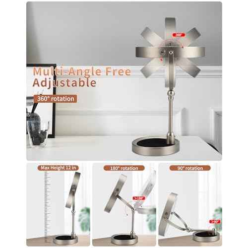 9" Lighted Makeup Mirror,1X/10X Magnifying Vanity Mirror with Height & Brightness Adjustable,Rechargable Makeup Mirror,360¡ÆRotation Double Sided Standing Desk Mirror (Satin Nickel)