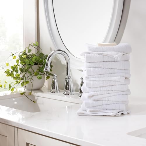 Arkwright Premium Washcloths - (Pack of 24) - Soft & Absorbent, 100% Ringspun Cotton, Contemporary Design Wash Cloths with Dobby, Multipurpose Fingertip Towels, White