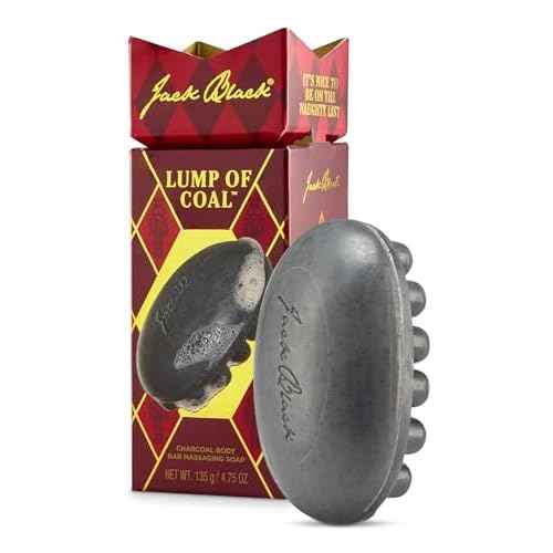 Jack Black Holiday Lump of Coal - Charcoal Body Bar Messaging Soap - Multitasking Body Bar, Jojoba and Seaweed Extract, Exfoliates Skin, Relieves Muscle Tension, Softer Skin, Deodorizes (Gift Set)