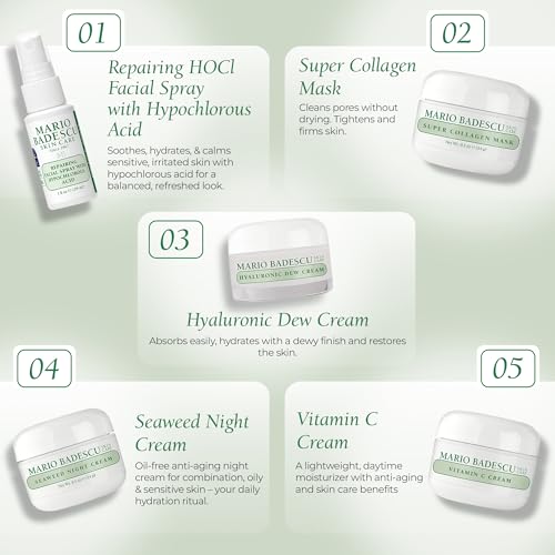 A Little Bit of Mario 10-Piece Skincare Kit ? Vitamin C Serum, Glycolic Acid Toner, Hyaluronic Dew Cream, Collagen Mask, HOCI Spray & Cleanser ? Brightening, Anti-Aging & Hydration ? Travel & Gift Set