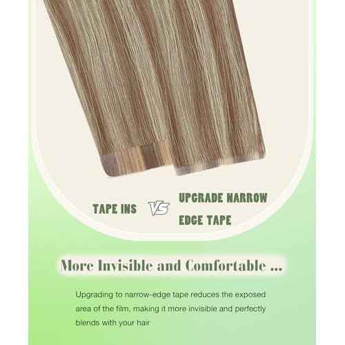 SURNEL 20inch Tape in Hair Extensions Balayage Golden Brown Highlighted Fading to Golden Blonde Human Hair Tape in Extensions 20 Pcs 50g(#10/16/16-20)