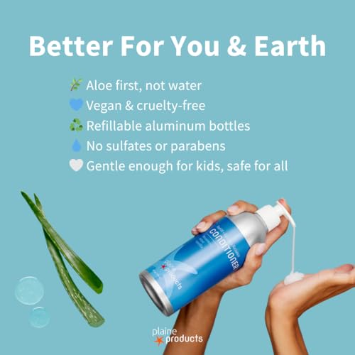 Plaine Products Eco-Friendly Conditioner - Rosemary, Mint, Vanilla - Sulfate Free, 16oz (Refillable Bottle with Pump)