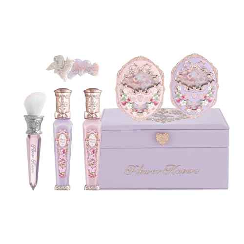 Flower Knows Violet Strawberry Rococo Gift Box Set,7-Piece Makeup Box with Mirror,Lip Gloss¡¿2+Blush¡¿2+Blush Brush¡¿1+Hair Clip¡¿1+Gift Box¡¿1,Perfect Makeup Gift for Girls & Women