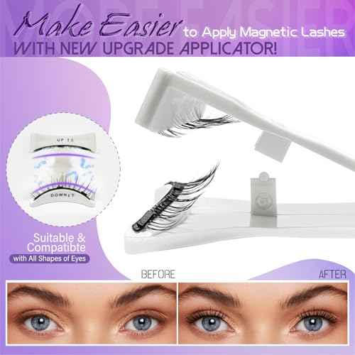 Magnetic Eyelashes 1 Pair Reusable Magnetic Eyelashes with Applicator, No Adhesive Required, Natural-Looking Eyelashes, Eyelash Curler Set, Easy to Wear and Remove