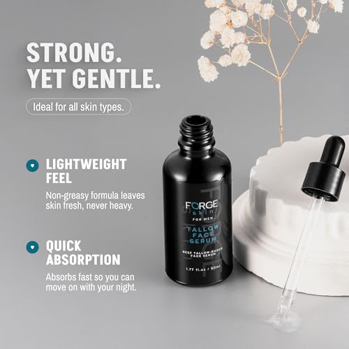 FORGE SKIN¢ç Night Beef Tallow Serum for Men [TALLOW-BASED] - Facial Essence for Face Wrinkles with Essential Oils - Natural Green Tea Skincare for Radiance and Skin Hydration (1.77 OZ)