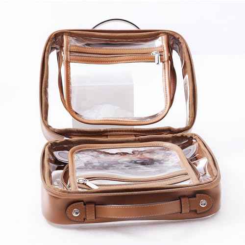 SANHECUN traveling toiletry Case large clear cosmetics case makeup bag Dimensions | LxWxH:10¡± x 4.5¡± x 7.5¡±(Brown, Medium)