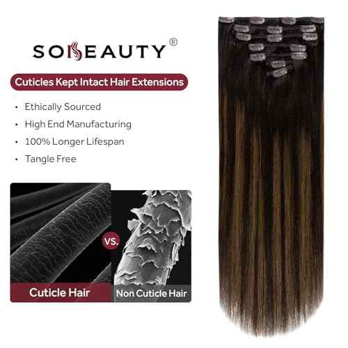 Clip in Hair Extensions Real Human Hair, Silky Remy Hair Extensions Clip Ins, Salon Quality Straight Human Hair for Women, Dark Brown to Chestnut Brown #2TP6/2 16Inch 120G 7PCS