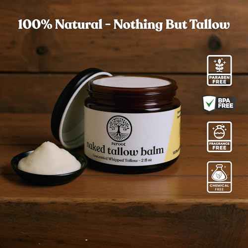 Beef Tallow Balm for Skin | NAKED TALLOW BALM | 1 Ingredient - 100% Grass Fed Tallow | Whole Body & Face Moisturizer | Whipped & UNSCENTED for Sensititve Dry Skin, Babies, Eczema, Psoriasis, Rosacea (2oz)