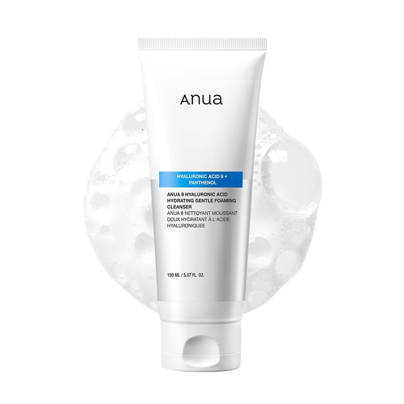 ANUA Hydrating Gentle Foaming Cleanser, Daily Face Wash for Double Cleansing, Hyaluronic Acid, Zinc, Panthenol, for Dry & Sensitive Skin, Sebum Balance Facial Cleanser, Korean Skincare, 5.07 fl. oz
