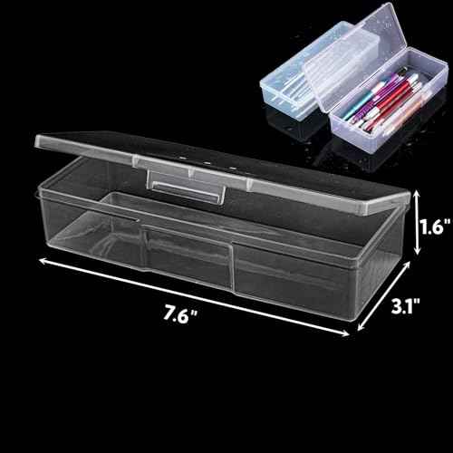 ZOOFOX 12 Pack Plastic Nail Storage Box, Stackable Pencil Case with Hinged Lid and Snap Closure, Clear Rectangle Box for Organizing Manicure Pedicure Kit, Crayon, Beads, Jewelry, Office Supplies