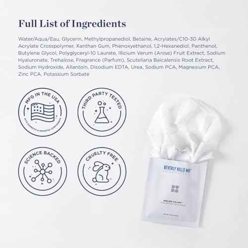 Beverly Hills MD Ageless Volume Hyaluronic Face Mask- Reduce Appearance of Wrinkles, Anti Aging Formula for Plump, Moisturized Skin- 8 Pack- Hydrating & Firming Gentle Sheet Mask