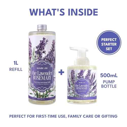 ROMIIE ZOI Foaming Hand Soap Gift Set, 1000ml Refill+500ml Foaming Soap, Cruelty-Free, Biodegradable Formula with Essential Oils for Sensitive Skin, Lavender Rosemary Scent, For Kitchen & Bathroom
