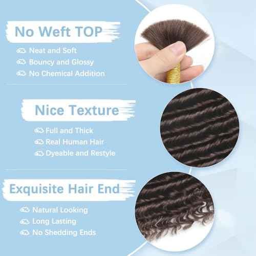 Human Braiding Hair for Boho Braids 150g 20 Inch 6 Bundles/Pack Dark Brown Human Hair Deep Wave Bundles Boho Hair for Braiding 12A Knotless Human Hair Braiding Hair Curly Hair Extensions 2#