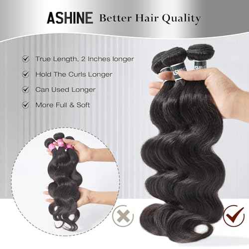 ASHINE Hair Bundles Body Wave Straight Unprocessed Cambodian Raw Hair Bundles Top Virgin Hair Weave Human Hair Bundle Natural Black Hair Extension for Women 22 Inch